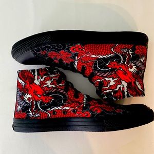 RAAD canvas high tops. Men’s size 9. Never worn.  Black and red Asian dragon.